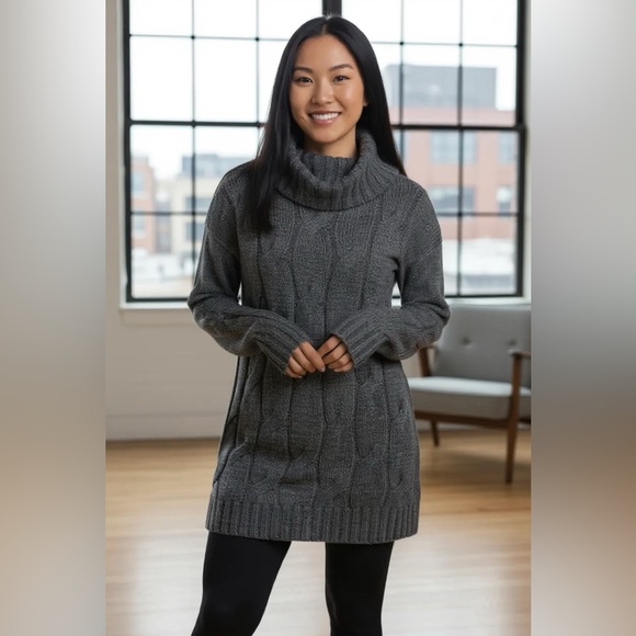 STITCH DROP Gray Turtleneck Tunic Sweater NEW WITHOUT TAGS SZ S - Picture 1 of 8